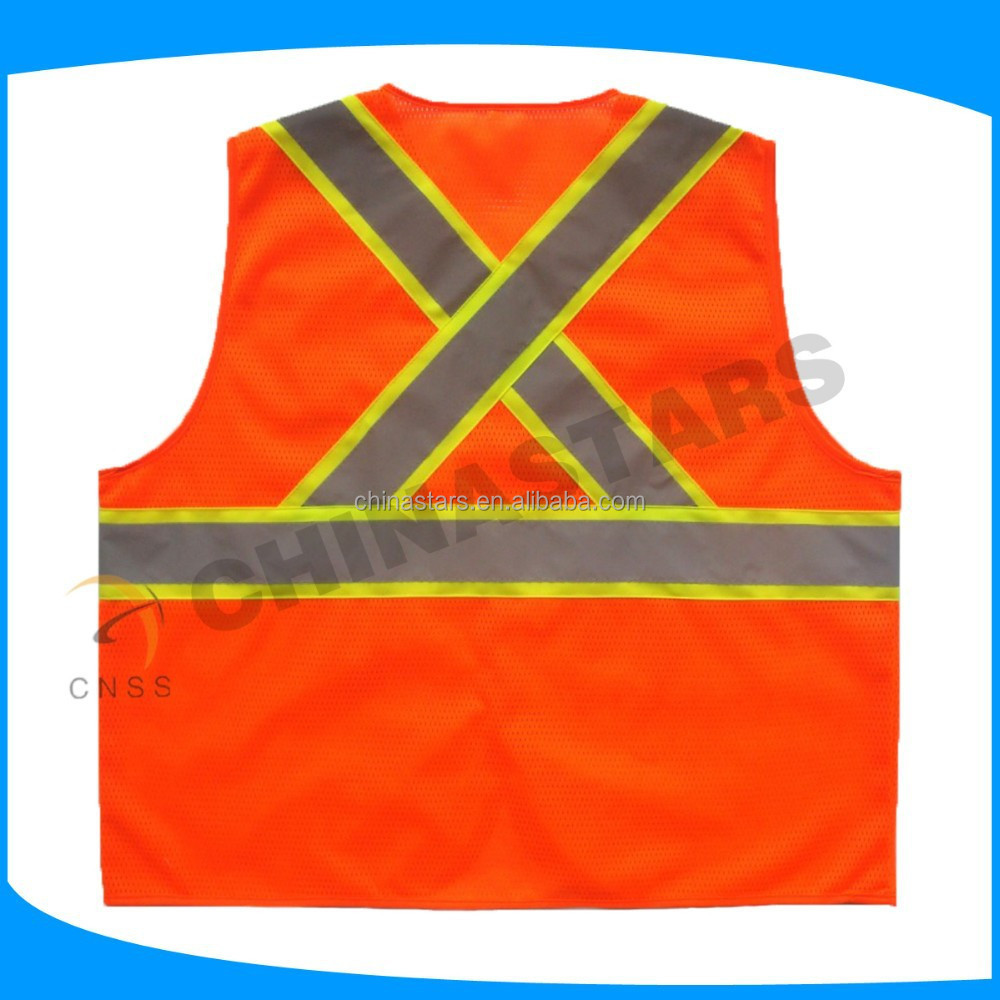 Canada style fluo orange safety vest with en471 reflective tape