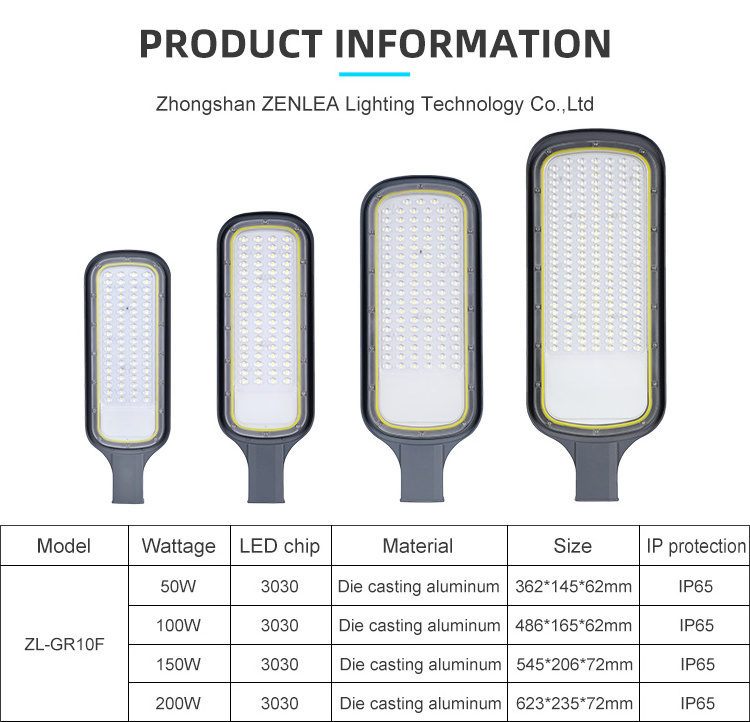 Zenlea Aluminum Ip65 Waterproof Outdoor Road Lamp 50w 100w 150w 200w 3030 Smd DOB Led Street Light