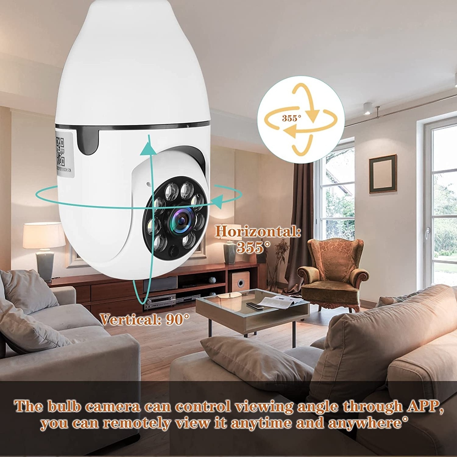 1080p Home WiFi Light Bulb Camera 2MP Wireless 360 Degree Panoramic Surveillance Cameras Motion Detection/Night Vision/Alarm