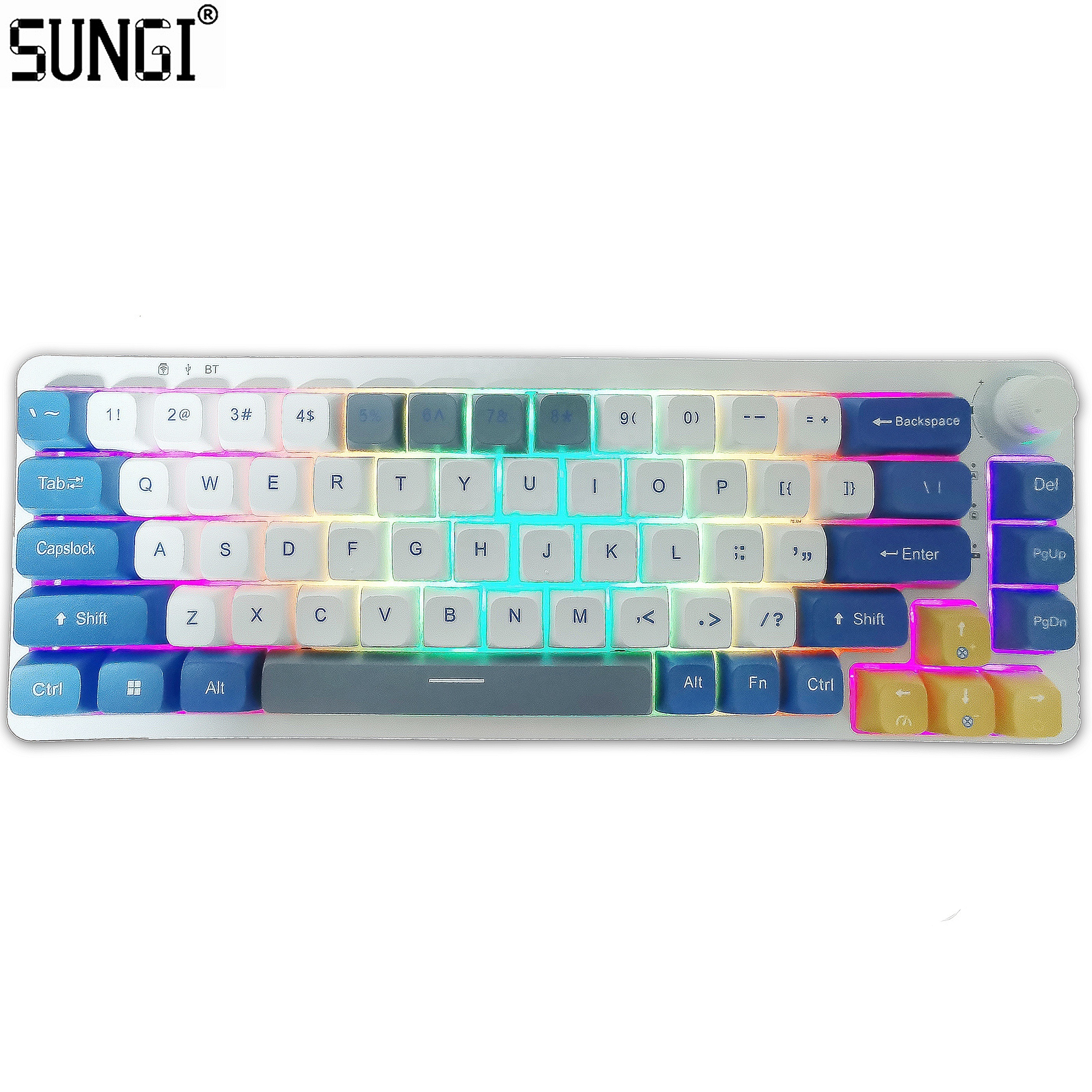 Gateron Switch Real Mechanical Keyboard with RGB Backlight Knob 68 Keys Rechargeable Wireless BT Gaming Mechanical Keyboards 60%