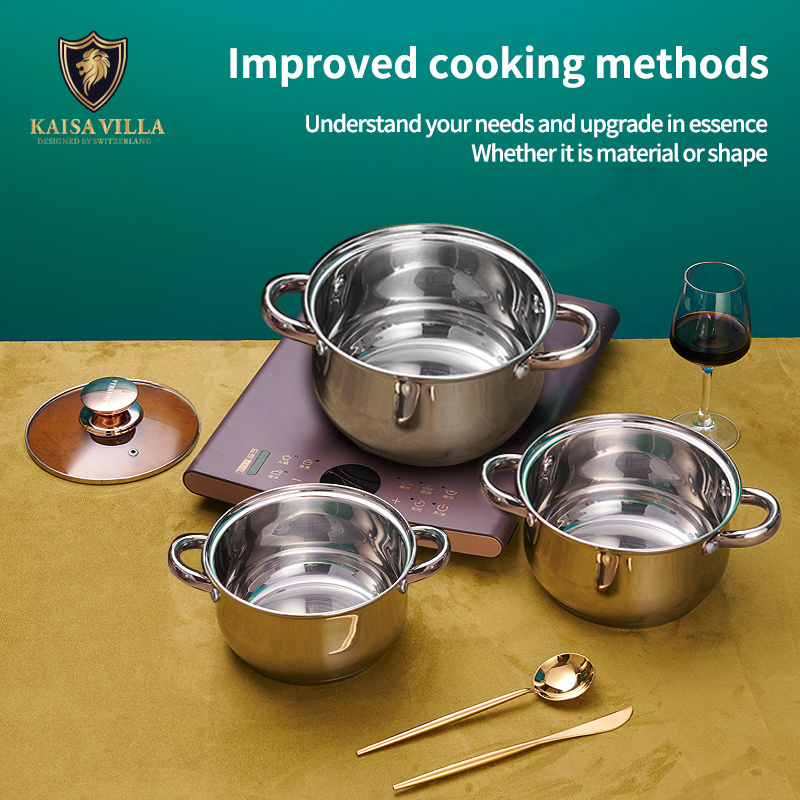 KAISA VILLA W2006 High Quality Stainless Steel Cooking Pots 8 Pcs Sets Kitchen Pot Cooking 5 ply Bottom With Glass Lid