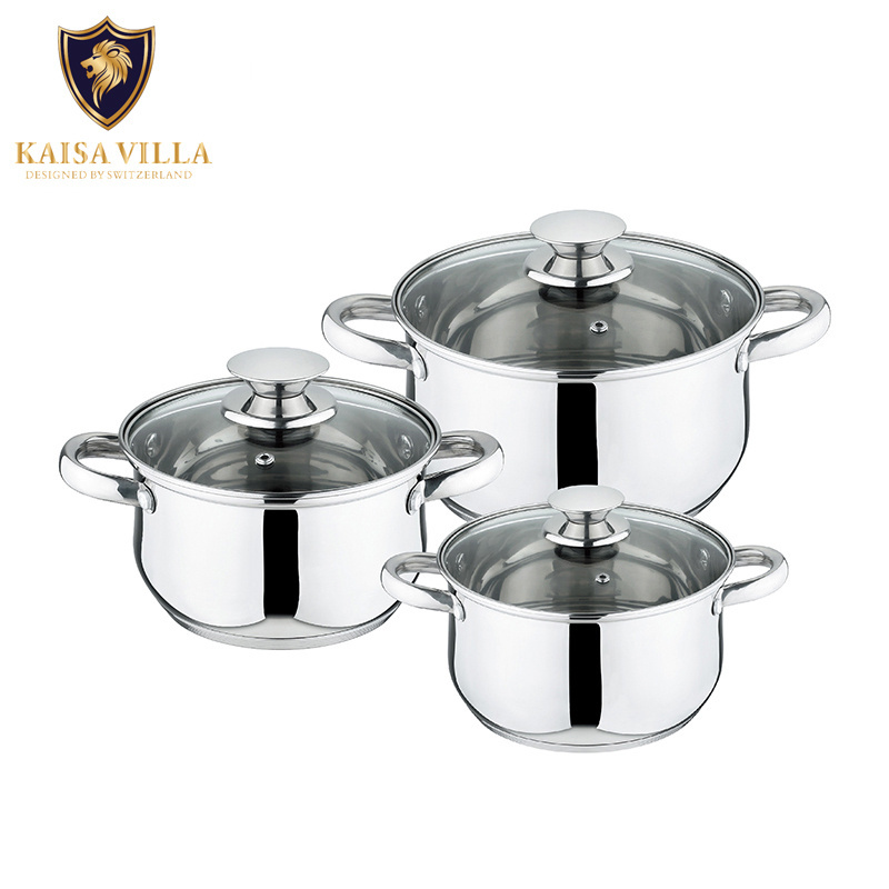 KAISA VILLA W2006 High Quality Stainless Steel Cooking Pots 8 Pcs Sets Kitchen Pot Cooking 5 ply Bottom With Glass Lid