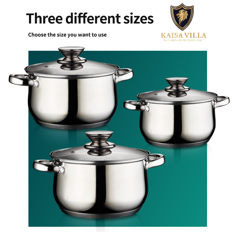 KAISA VILLA W2006 High Quality Stainless Steel Cooking Pots 8 Pcs Sets Kitchen Pot Cooking 5 ply Bottom With Glass Lid