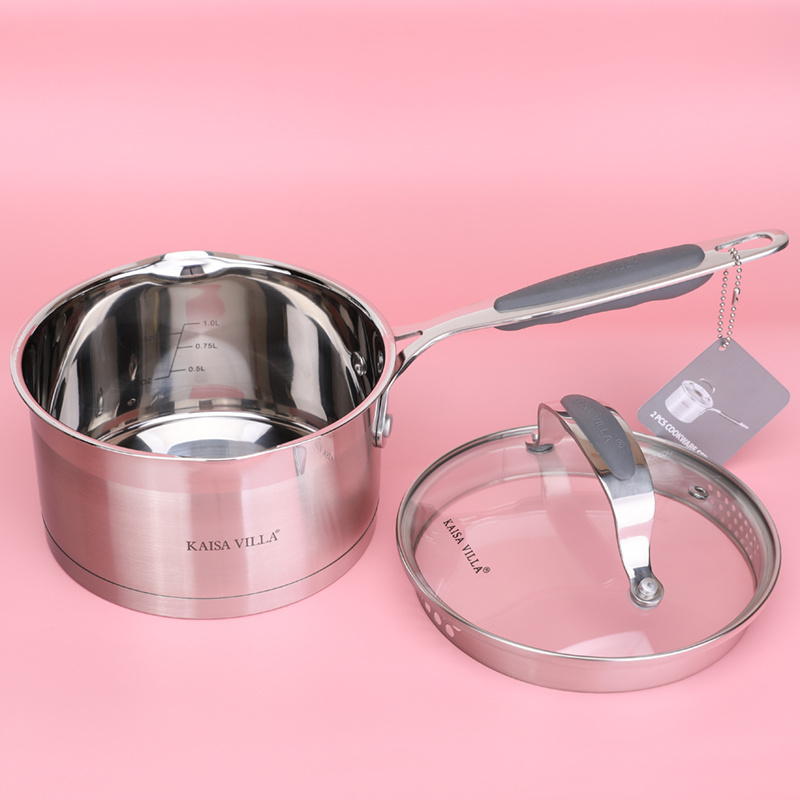 KAISA VILLA 18/10 304 Stainless Steel Sauce Pan with Lid Warmer Cooker Milk Pot Nonstick Saucepan Home Kitchen Multifunctional