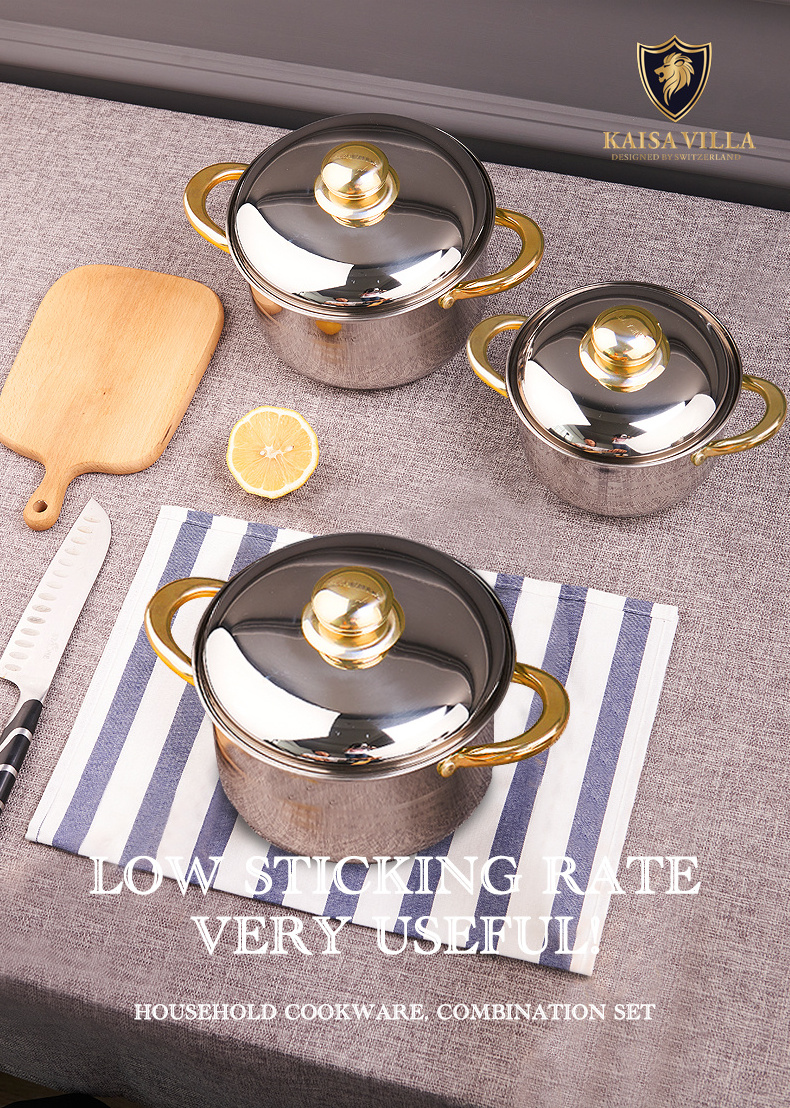 KAISA VILLA KV-1045 In Stock Stainless Steel Cooking Pots Set 6pcs Kitchen Cookware Sets Custom Pot Sets Conjunto De Panelas