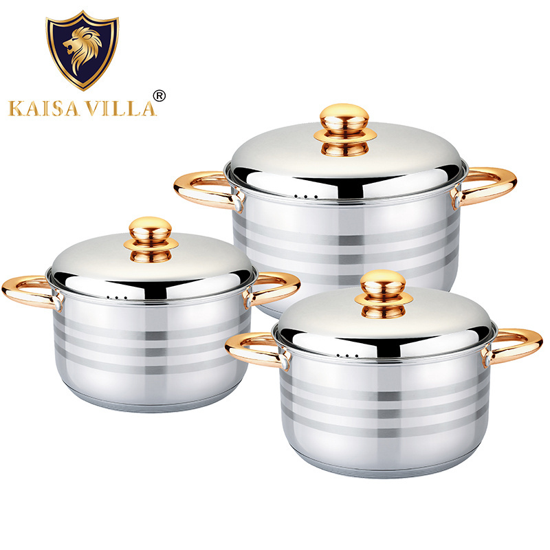 KAISA VILLA KV-1045 In Stock Stainless Steel Cooking Pots Set 6pcs Kitchen Cookware Sets Custom Pot Sets Conjunto De Panelas