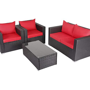 Outdoor Patio Furniture Wicker Rattan Sofa Set Red Modern Garden Furniture Luxury Patio Sofa Set 4 Seater Wicker Sofa With Table