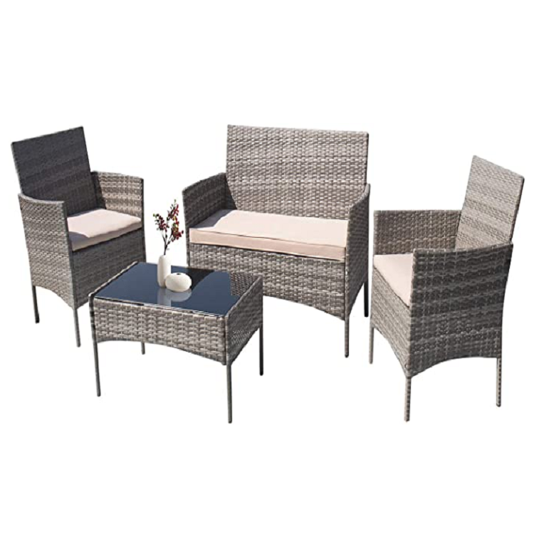 Outdoor waterpoof durable PE garden rattan rope wicker chairs table set patio furniture