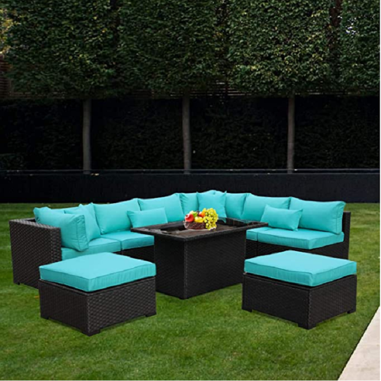 Aluminum outdoor rattan corner sofa patio garden wicker sofa sets aluminum frame wicker furniture with cushion