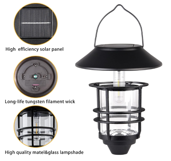 Solar Lantern Outdoor Lights, Hanging Wireless Waterproof Lantern Lights with Wall Mount Kit for Garden Porch Fence