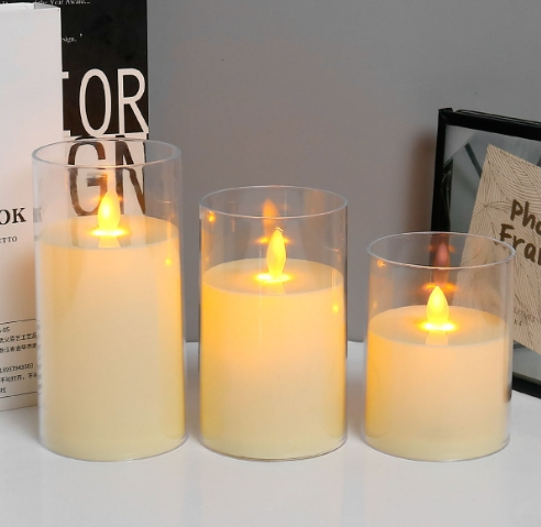 white Glass Flameless Candles with Remote Battery Operated Flickering LED Pillar Candles Real Wax Wick for birthday party