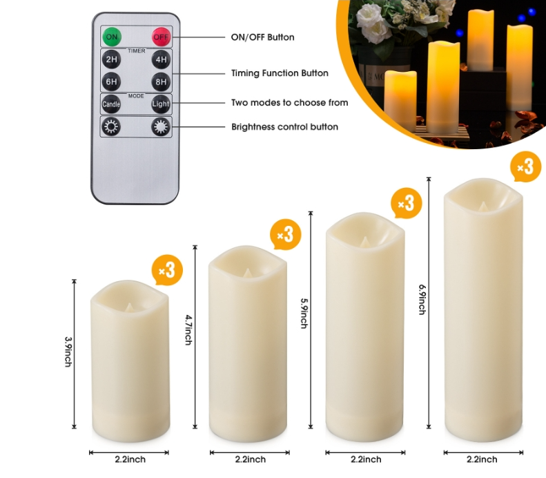 Pack of 5 Battery Operated LED Candles Electric Flickering Candles Flameless Wax Pillar Candle with Timer Remote for Home party