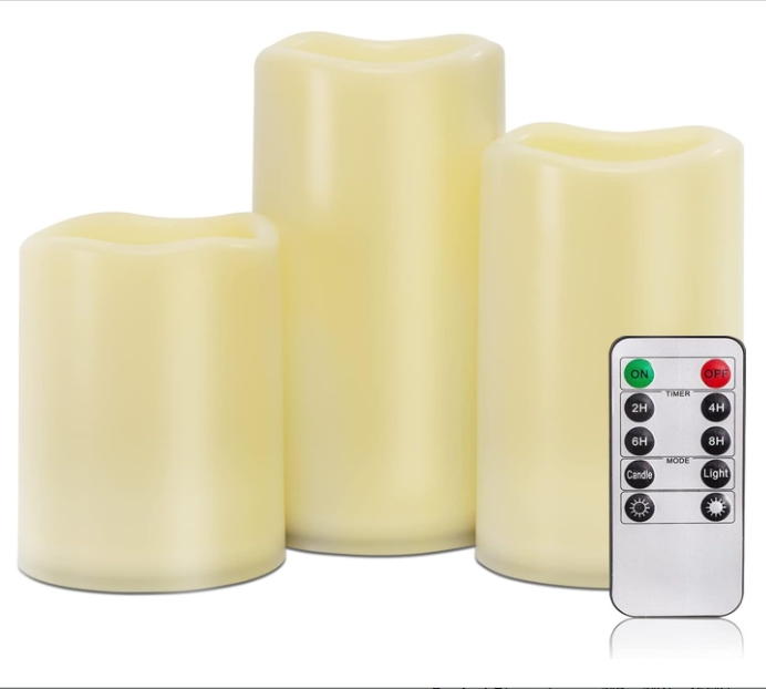 Outdoor Waterproof Flameless Candles, Battery Operated LED Pillar Candles with Remote Control and Timer, Plastic, Long Lasting