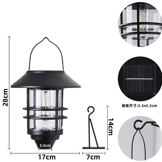 Solar Lantern Outdoor Lights, Hanging Wireless Waterproof Lantern Lights with Wall Mount Kit for Garden Porch Fence