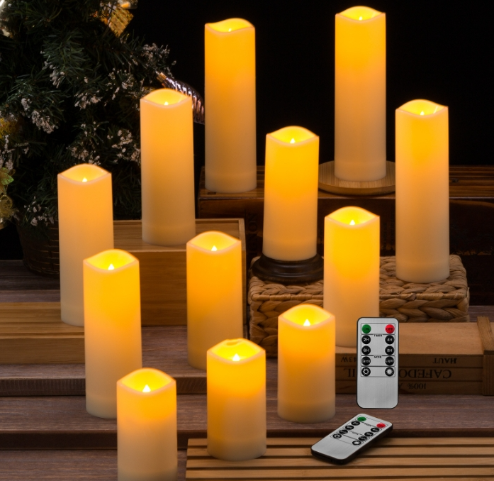 Pack of 5 Battery Operated LED Candles Electric Flickering Candles Flameless Wax Pillar Candle with Timer Remote for Home party