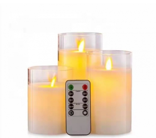 white Glass Flameless Candles with Remote Battery Operated Flickering LED Pillar Candles Real Wax Wick for birthday party