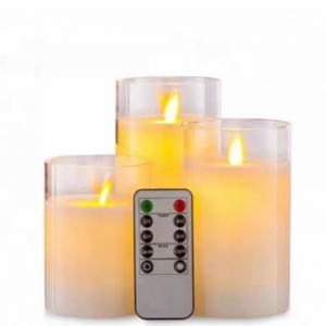 white Glass Flameless Candles with Remote Battery Operated Flickering LED Pillar Candles Real Wax Wick for birthday party