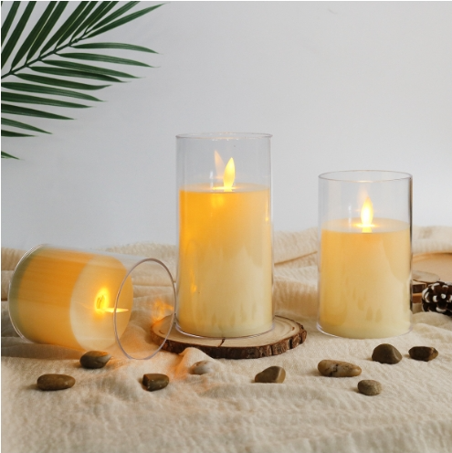 white Glass Flameless Candles with Remote Battery Operated Flickering LED Pillar Candles Real Wax Wick for birthday party