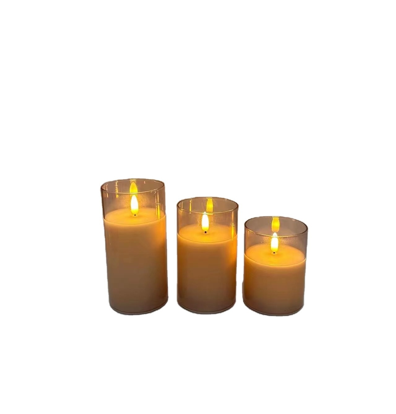 Yellow Glass Flameless Candles Amber Flat Mouth Bullet Head Flickering LED Pillar Candles Real Wax Wick for birthday party