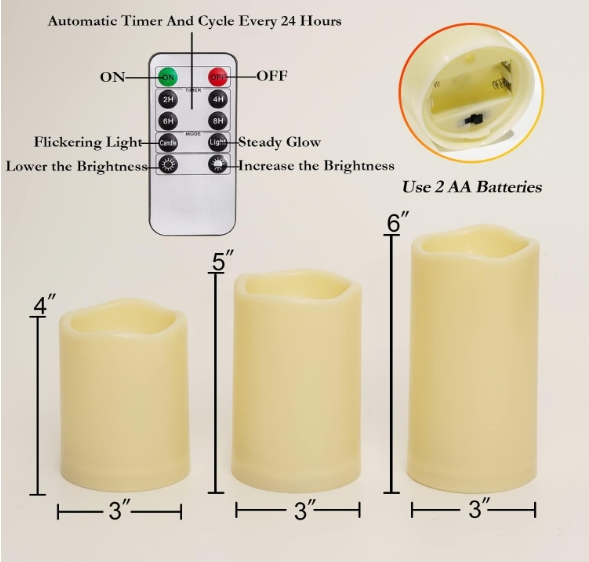 Outdoor Waterproof Flameless Candles, Battery Operated LED Pillar Candles with Remote Control and Timer, Plastic, Long Lasting