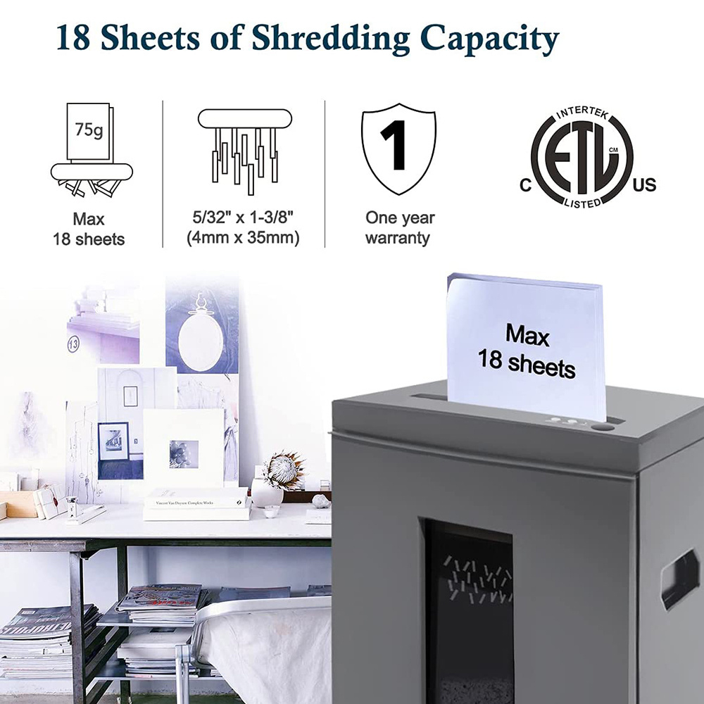 WOLVERINE 18-Sheet 60 Mins Running Time Cross Cut Paper shredder for  Home Office  Heavy Duty High Security Level P-4 Grey