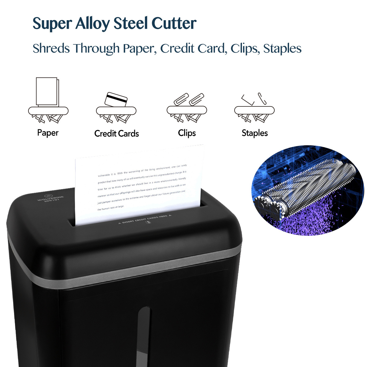 WOLVERINE 8-Sheet Super Micro Cut High Security Level P-5 Ultra Quiet Paper/Credit Card Home Office Shredder SD9101 Black