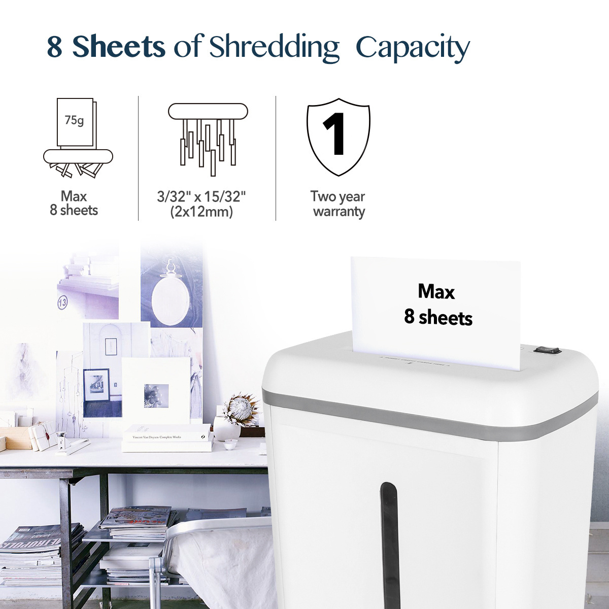 WOLVERINE 8-Sheet Super Micro Cut High Security Level P-5 Ultra Quiet Paper/Credit Card Home Office Shredder SD9101 White