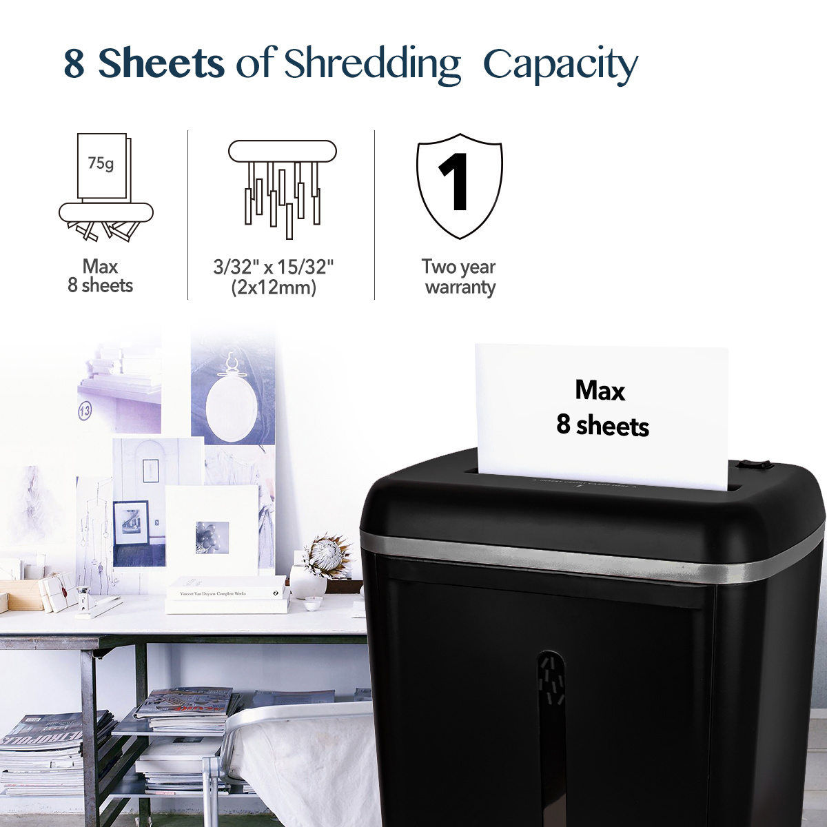 WOLVERINE 8-Sheet Super Micro Cut High Security Level P-5 Ultra Quiet Paper/Credit Card Home Office Shredder SD9101 Black