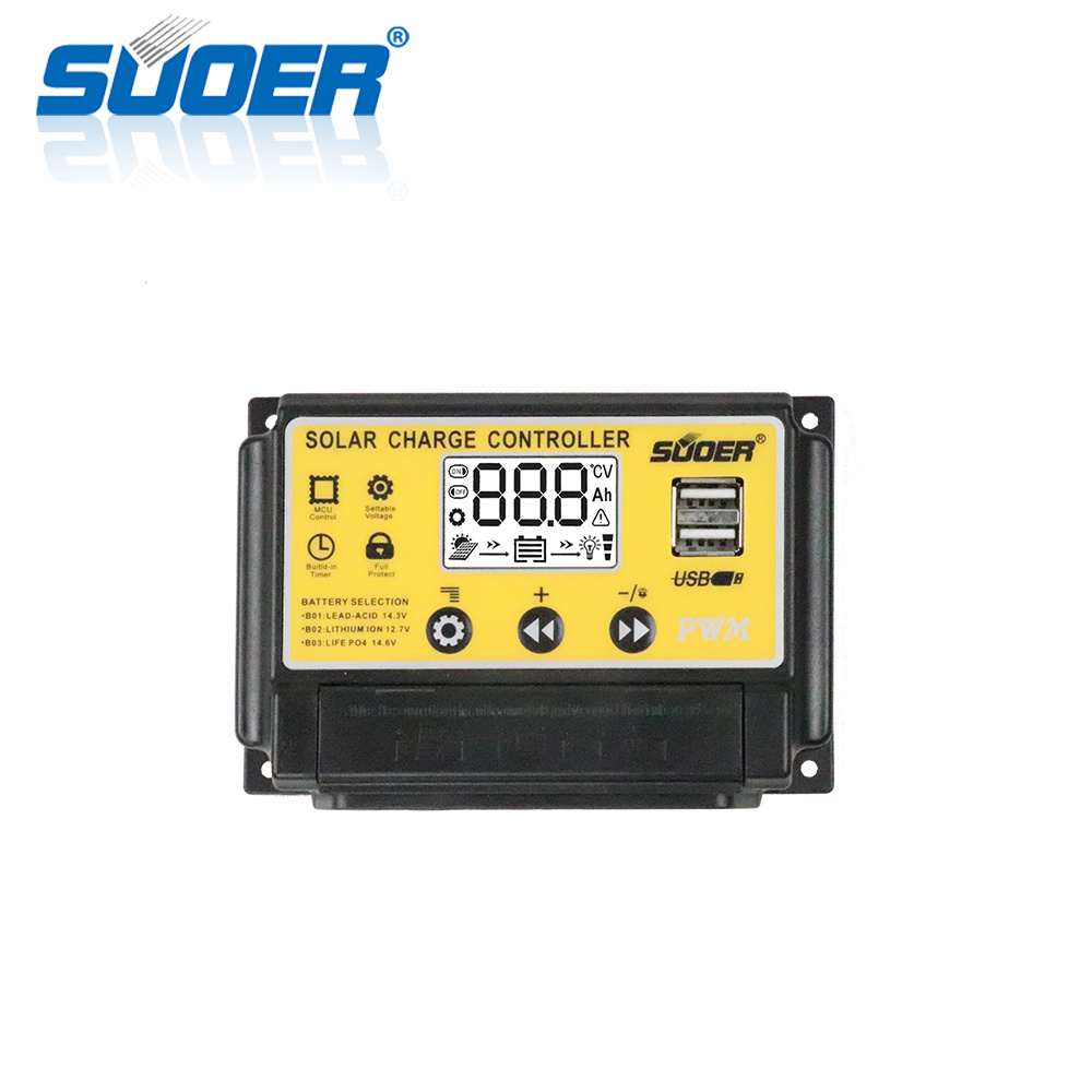 Suoer China Price 12V 24V 30A charge controller pwm solar controller