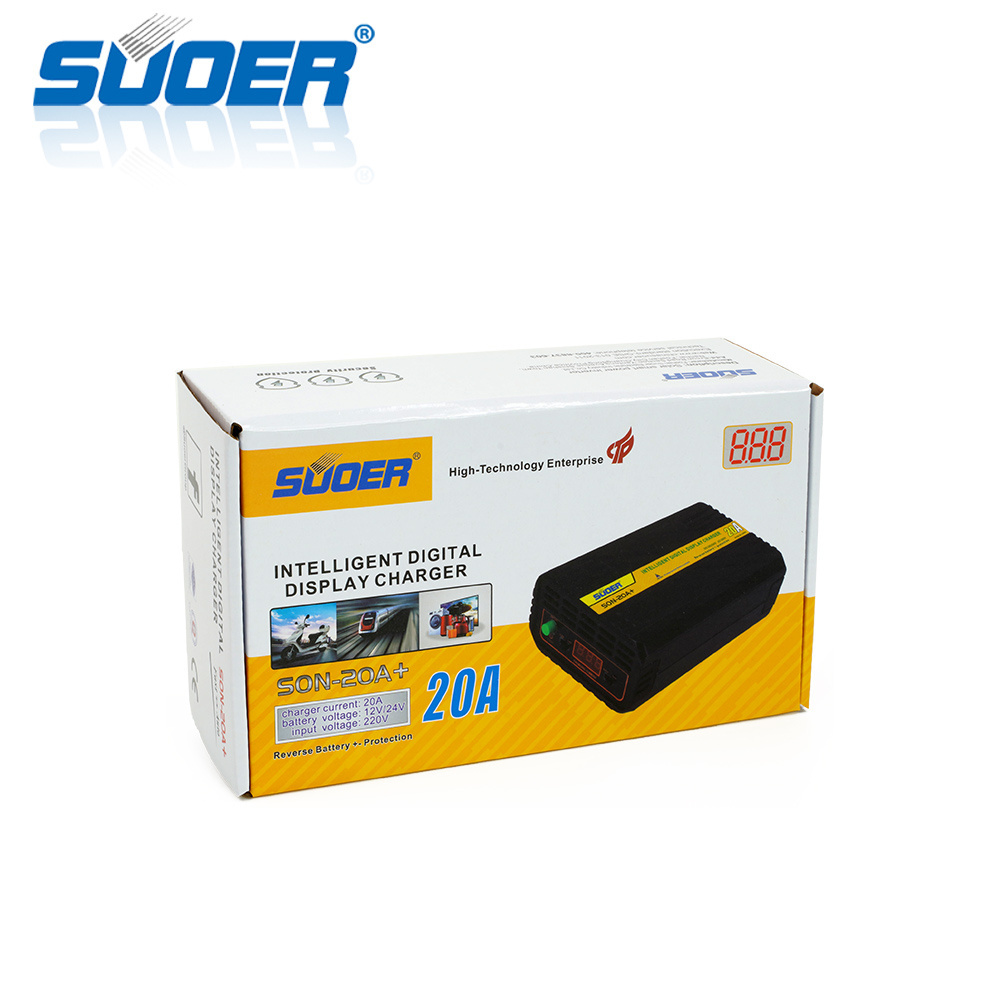 Suoer Digital Display 20A 12 Volt 24V  auto smart solar battery charger