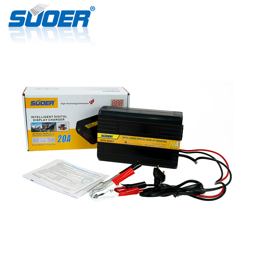 Suoer Digital Display 20A 12 Volt 24V  auto smart solar battery charger