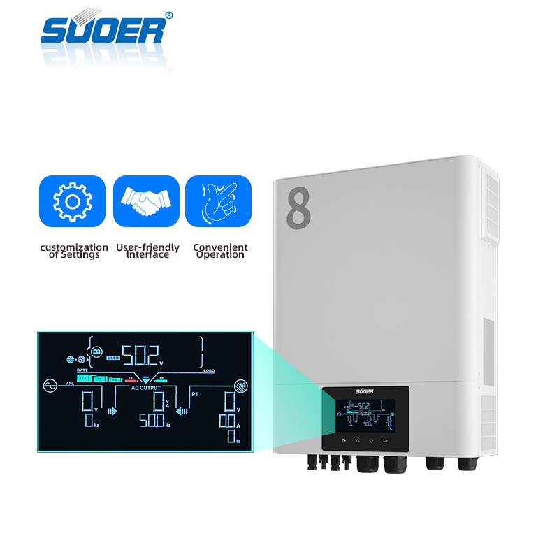 SUOER 8KW 10KW 11KW Smart Hybrid Solar Inverter AC/DC Inverters Single Output 80A with 60Hz Frequency and MPPT Solar Charger