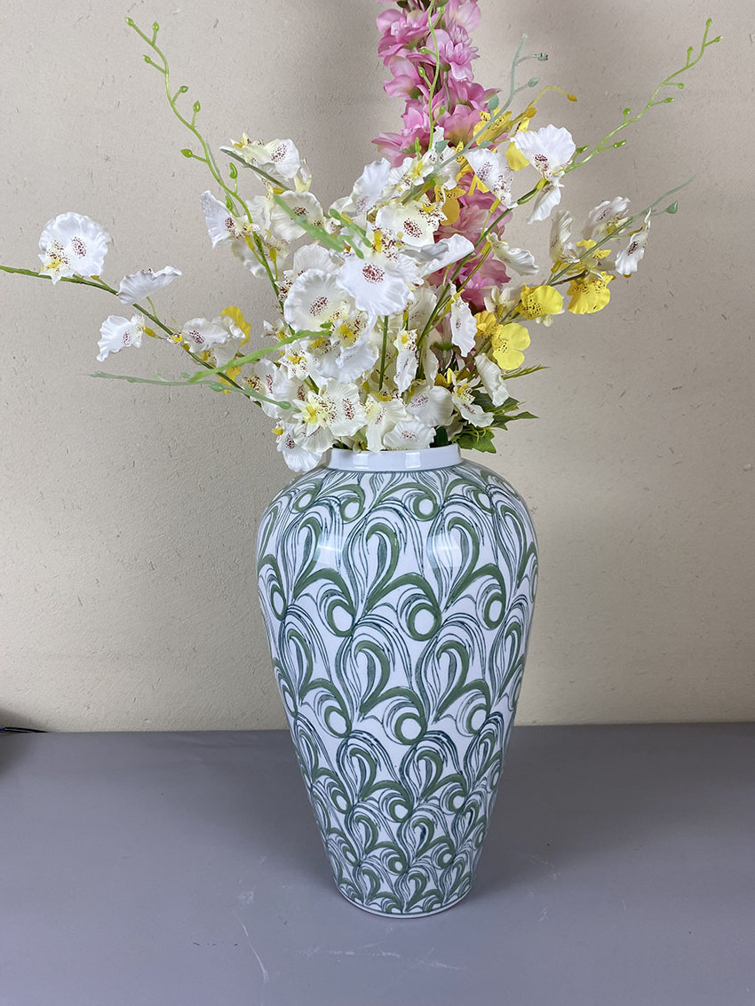 Nordic Style Flower Vase Home Decor Light Blue Hand Painted Mosaic Ceramic Jar Teal Vase for Home Decor