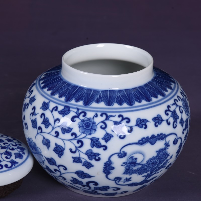 Wholesale blue and white porcelain small ceramic storage jar seal pot for tea coffee sugar canisters