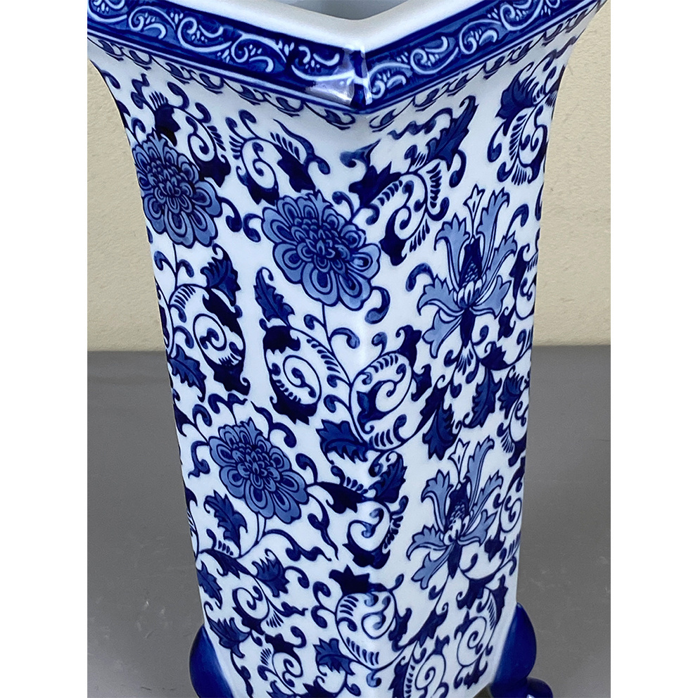 chinese antique porcelain blue and white flower vase 37cm Floral Blue and White Porcelain Umbrella Stand