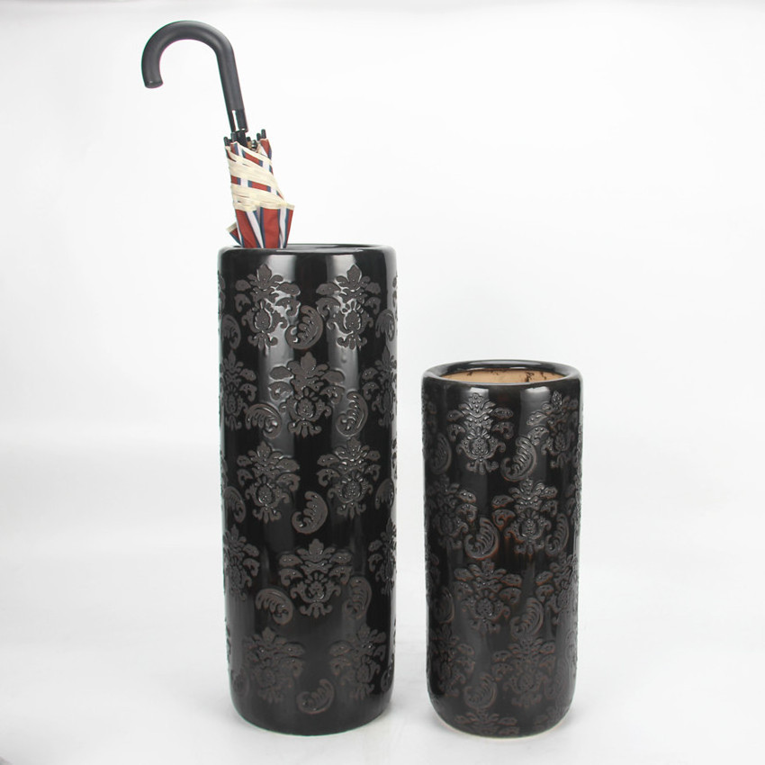 Jingdezhen High Quality Ceramic Black Porcelain Umbrella Stand Home Decoration Vase