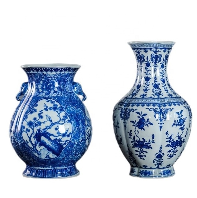 Chinese blue and white dubai elephant handle ceramic crazy unique floor vases for home decoration