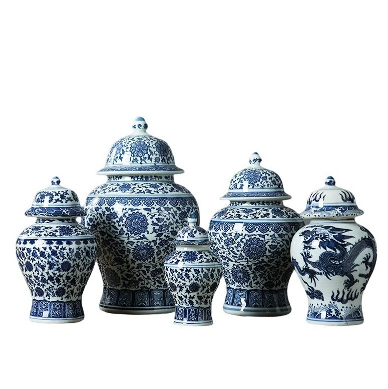 Cheap blue and white jingdezhen handmade home decoration ginger jars dragon vase accessories