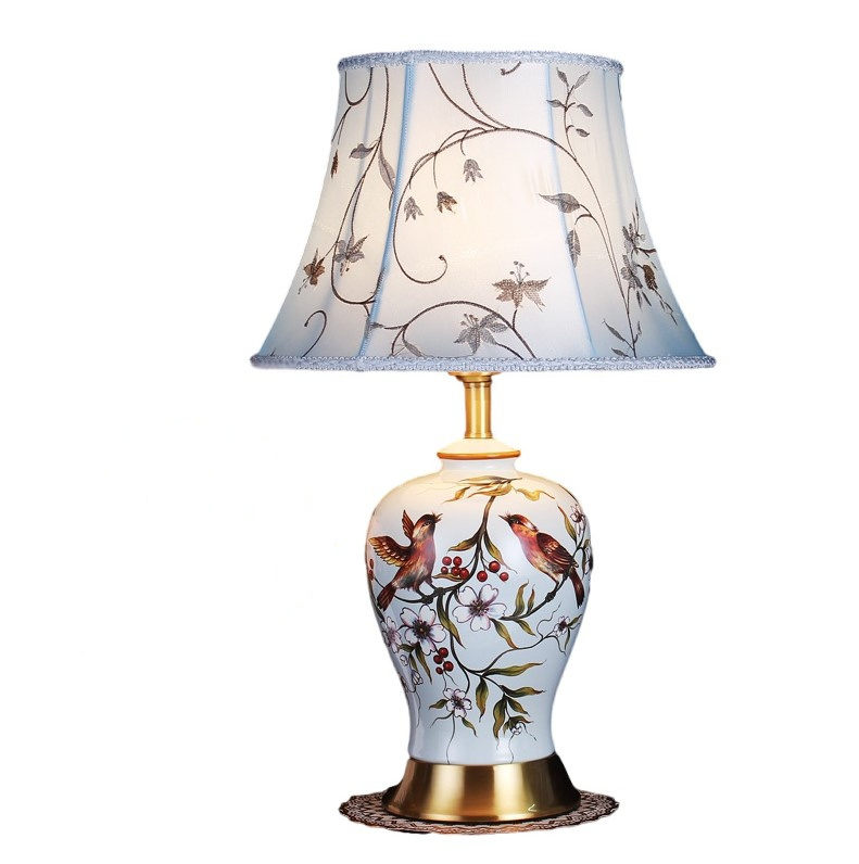 Australia embroidery  fabric shade fancy light  ceramic hand painted animal table lamp for home decoration