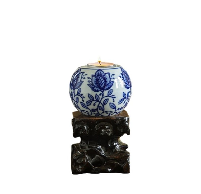 Cheap blue and white house ceramic house candle holder pumpkin shape candle jar