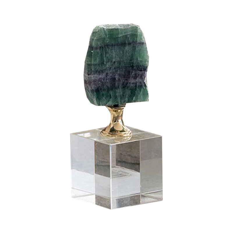 European Style Nordic Luxury Decor Items Crystal Base with Green Agate Ornament Piece Home Decoration