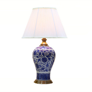 High quality blue and white pottery ceramic table lamp desk bedside decoration with shade lamp decoration