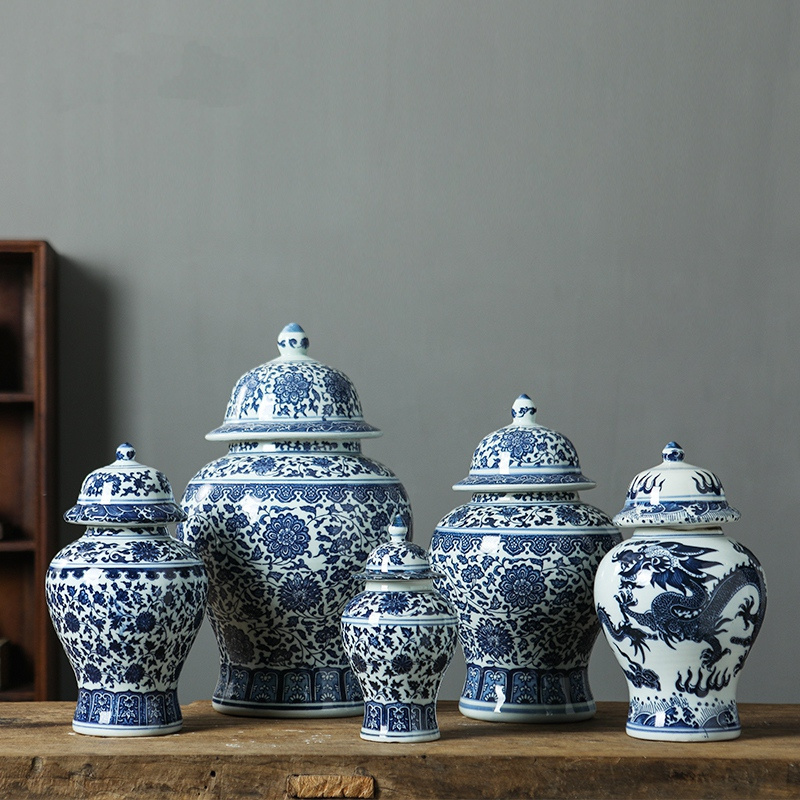 Cheap blue and white jingdezhen handmade home decoration ginger jars dragon vase accessories