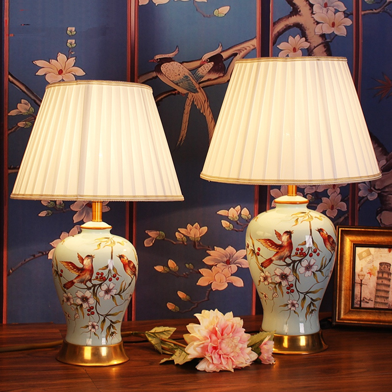 Australia embroidery  fabric shade fancy light  ceramic hand painted animal table lamp for home decoration