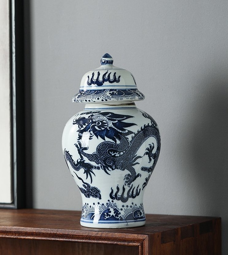 Cheap blue and white jingdezhen handmade home decoration ginger jars dragon vase accessories