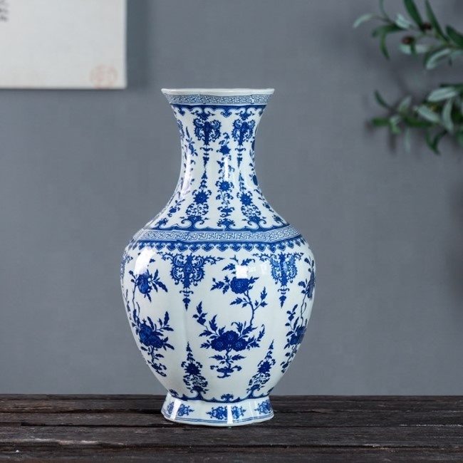 Chinese blue and white dubai elephant handle ceramic crazy unique floor vases for home decoration