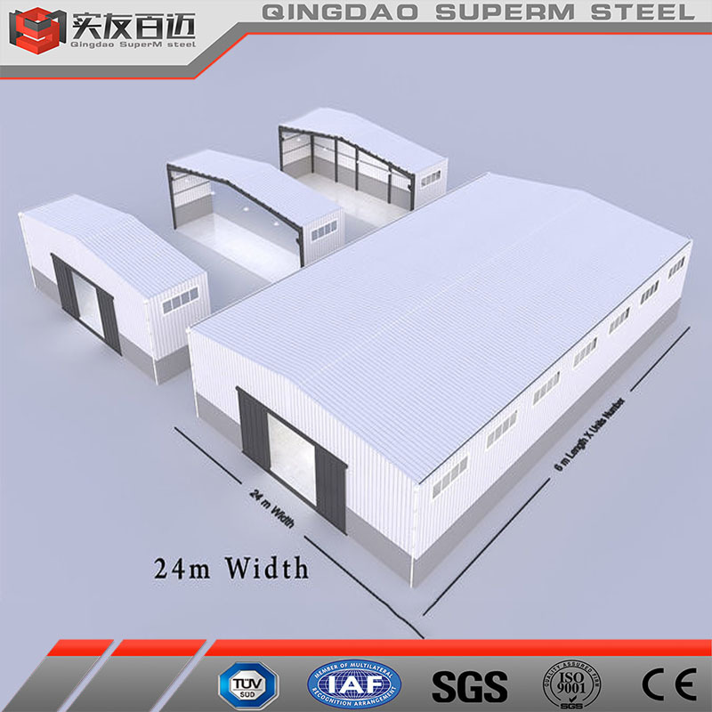 Metal Frame Building Prefabricated Single Span Warehouse with Glasswool Sandwich Panel