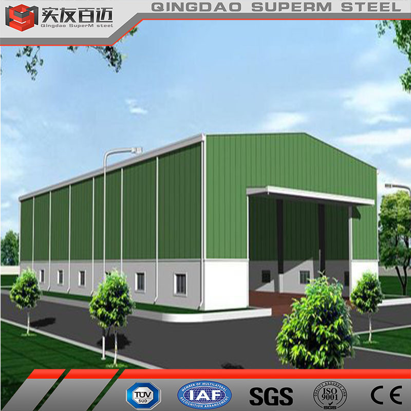 Metal Frame Building Prefabricated Single Span Warehouse with Glasswool Sandwich Panel