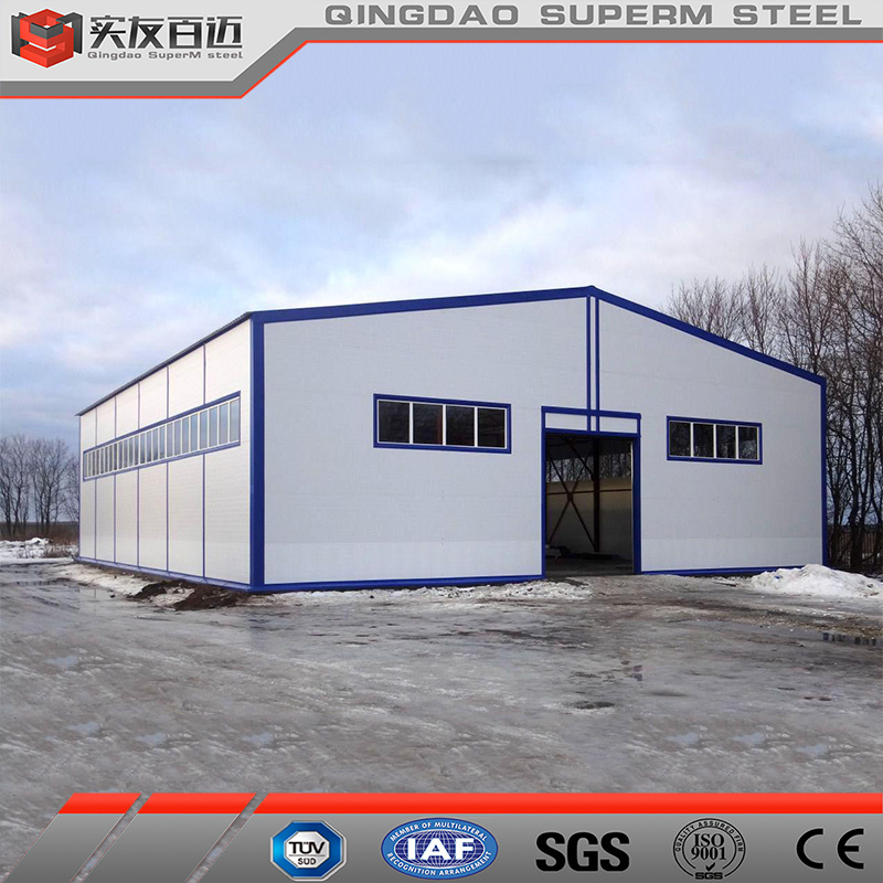 Metal Frame Building Prefabricated Single Span Warehouse with Glasswool Sandwich Panel