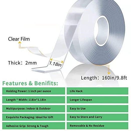 1/3/5/10m Length Clear Nano Traceless Adhesive Tape Double Sided Strong Sticky Glue Gel  Grip Nano Tape